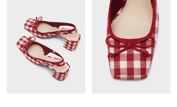 Chaussures ouvertes à carreaux vichy rouge et blanc
