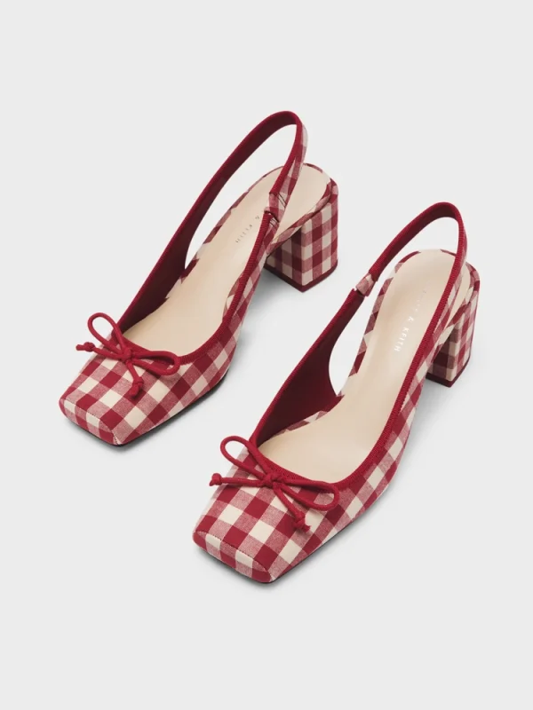 Chaussures ouvertes à carreaux vichy rouge et blanc