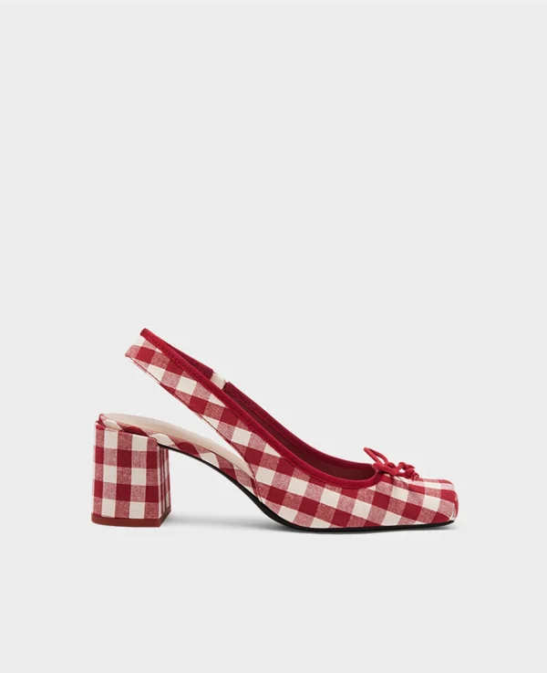 Chaussures ouvertes à carreaux vichy rouge et blanc